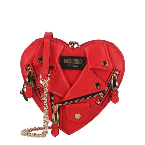 Moschino Handbags - Moschino Heart Biker Leather Clutch Red Womens